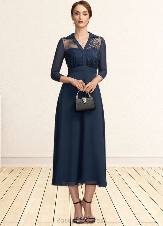 Kathryn A-Line V-neck Tea-Length Chiffon Lace Mother of the Bride Dress SRS126P0014905