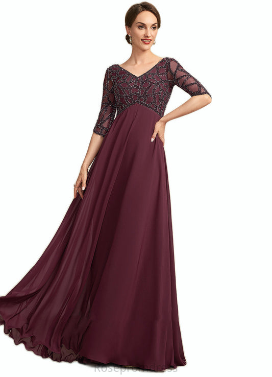 Trinity Empire V-neck Floor-Length Chiffon Mother of the Bride Dress With Beading SRS126P0014906