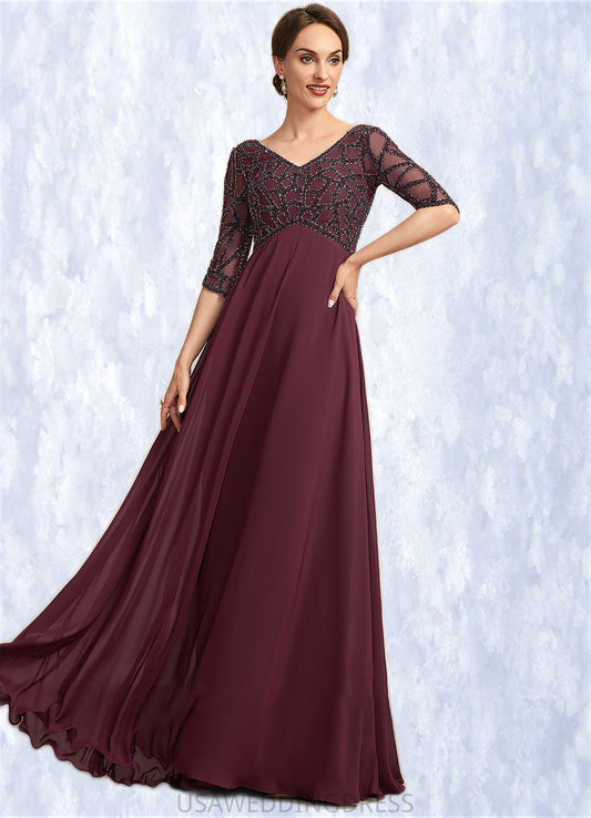 Andrea Empire V-neck Floor-Length Chiffon Mother of the Bride Dress With Beading DS126P0014906