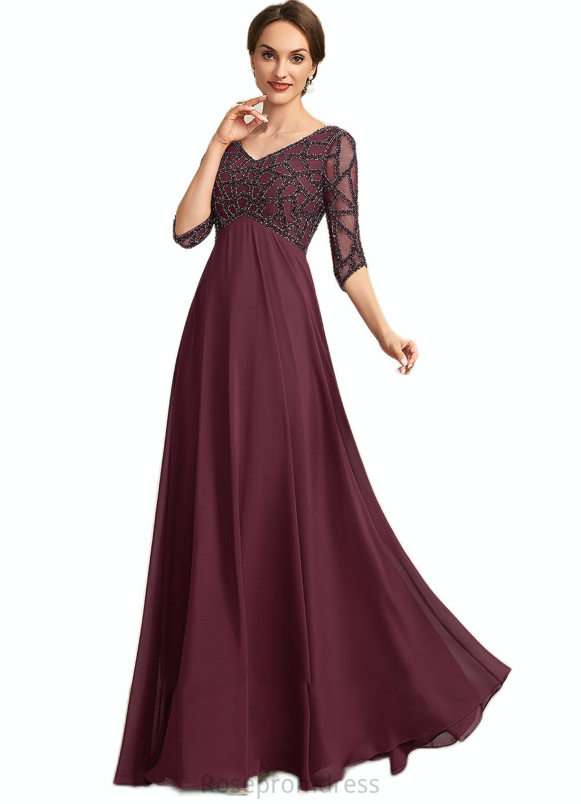 Trinity Empire V-neck Floor-Length Chiffon Mother of the Bride Dress With Beading SRS126P0014906