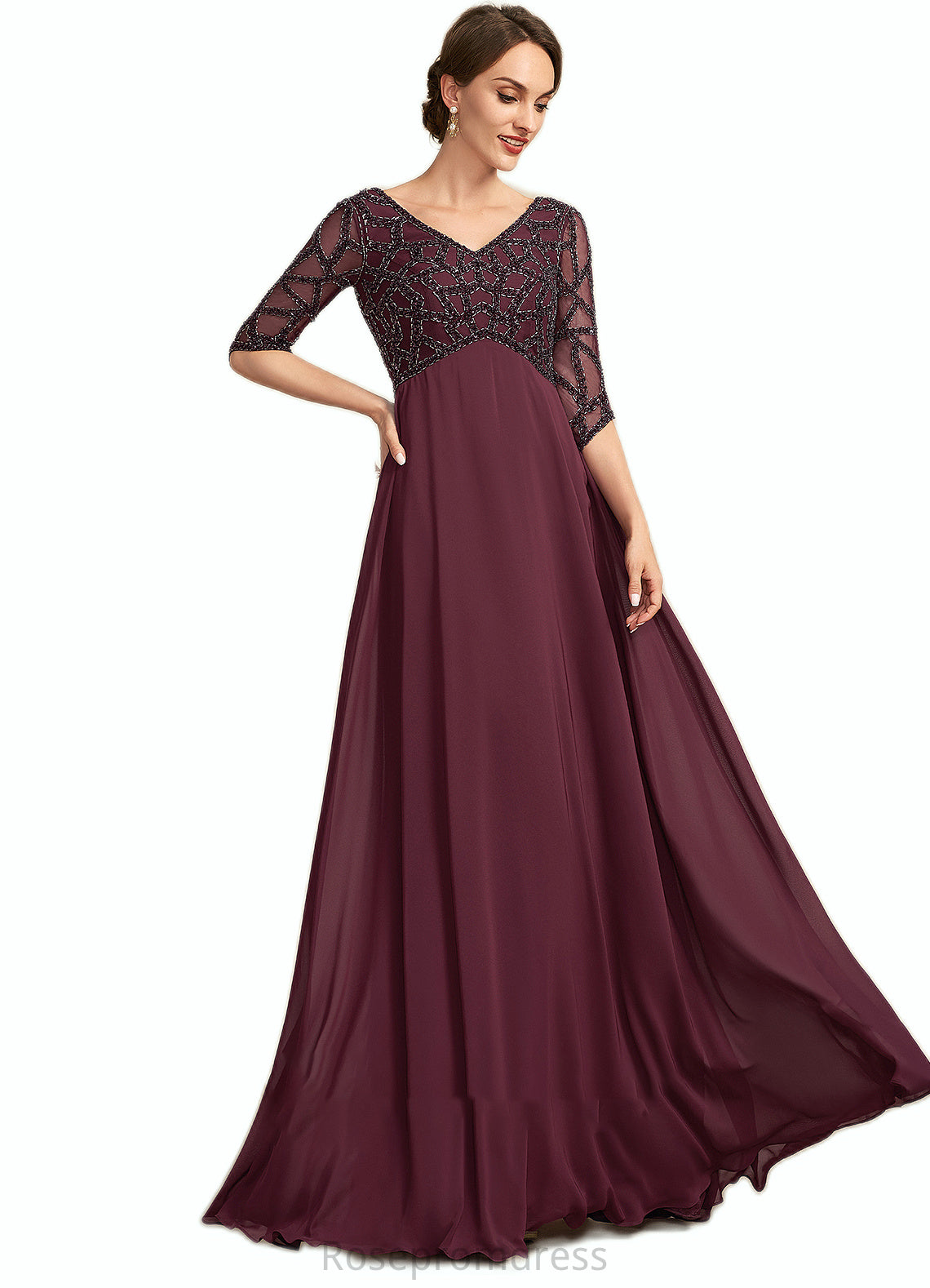Trinity Empire V-neck Floor-Length Chiffon Mother of the Bride Dress With Beading SRS126P0014906