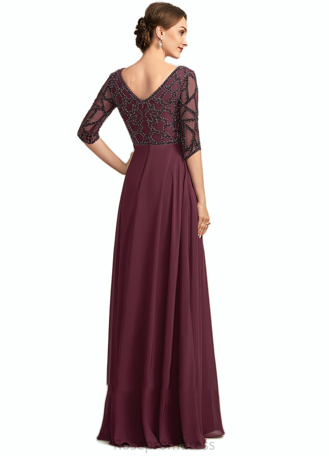 Trinity Empire V-neck Floor-Length Chiffon Mother of the Bride Dress With Beading SRS126P0014906