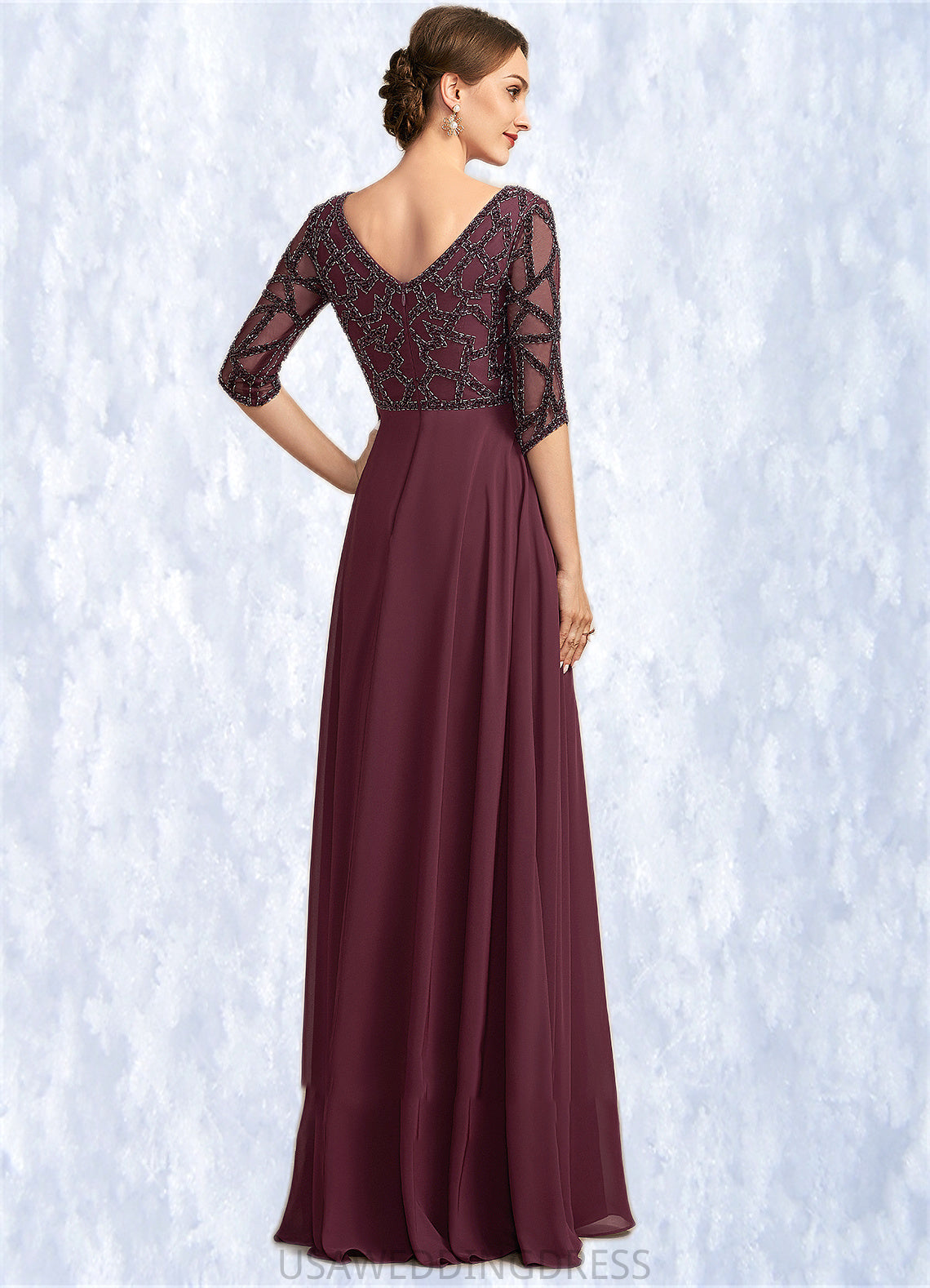 Andrea Empire V-neck Floor-Length Chiffon Mother of the Bride Dress With Beading DS126P0014906