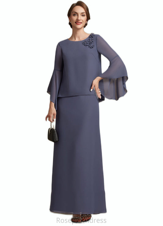 Paisley A-Line Scoop Neck Ankle-Length Chiffon Mother of the Bride Dress With Flower(s) SRS126P0014908