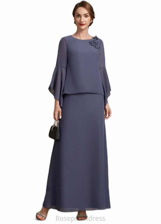 Paisley A-Line Scoop Neck Ankle-Length Chiffon Mother of the Bride Dress With Flower(s) SRS126P0014908
