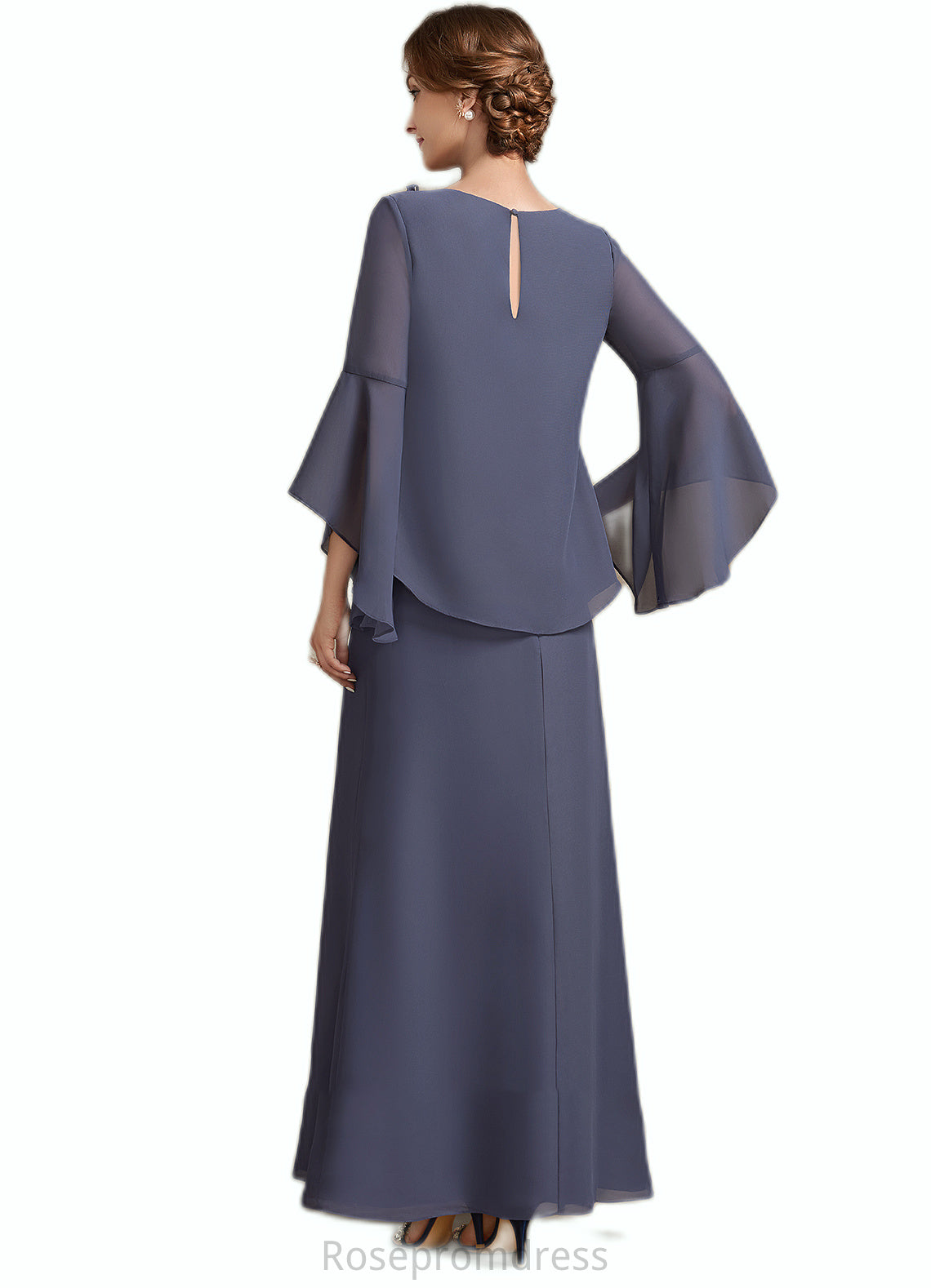 Paisley A-Line Scoop Neck Ankle-Length Chiffon Mother of the Bride Dress With Flower(s) SRS126P0014908