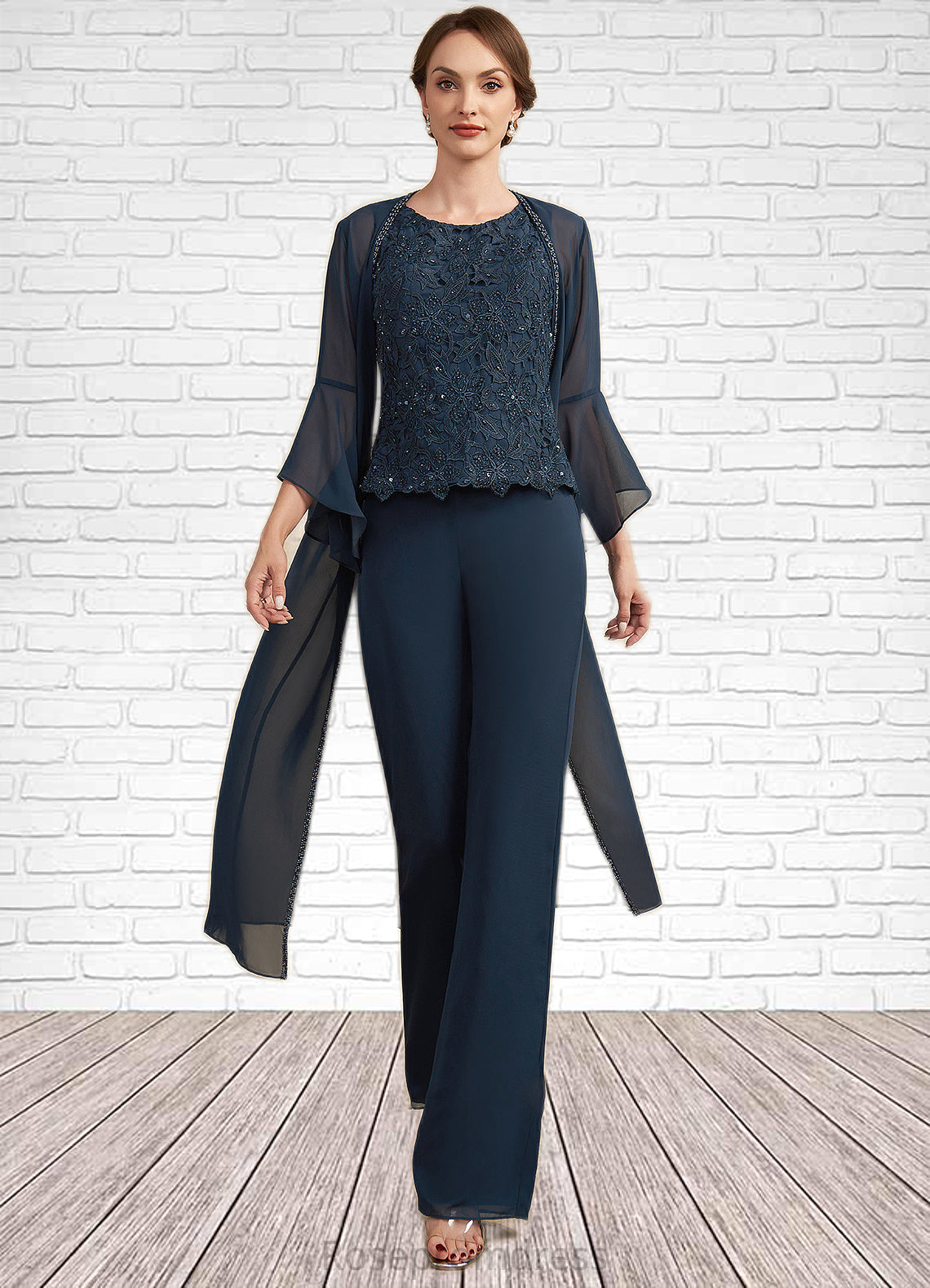 Scarlett Jumpsuit/Pantsuit Scoop Neck Floor-Length Chiffon Lace Mother of the Bride Dress With Beading Sequins SRS126P0014910