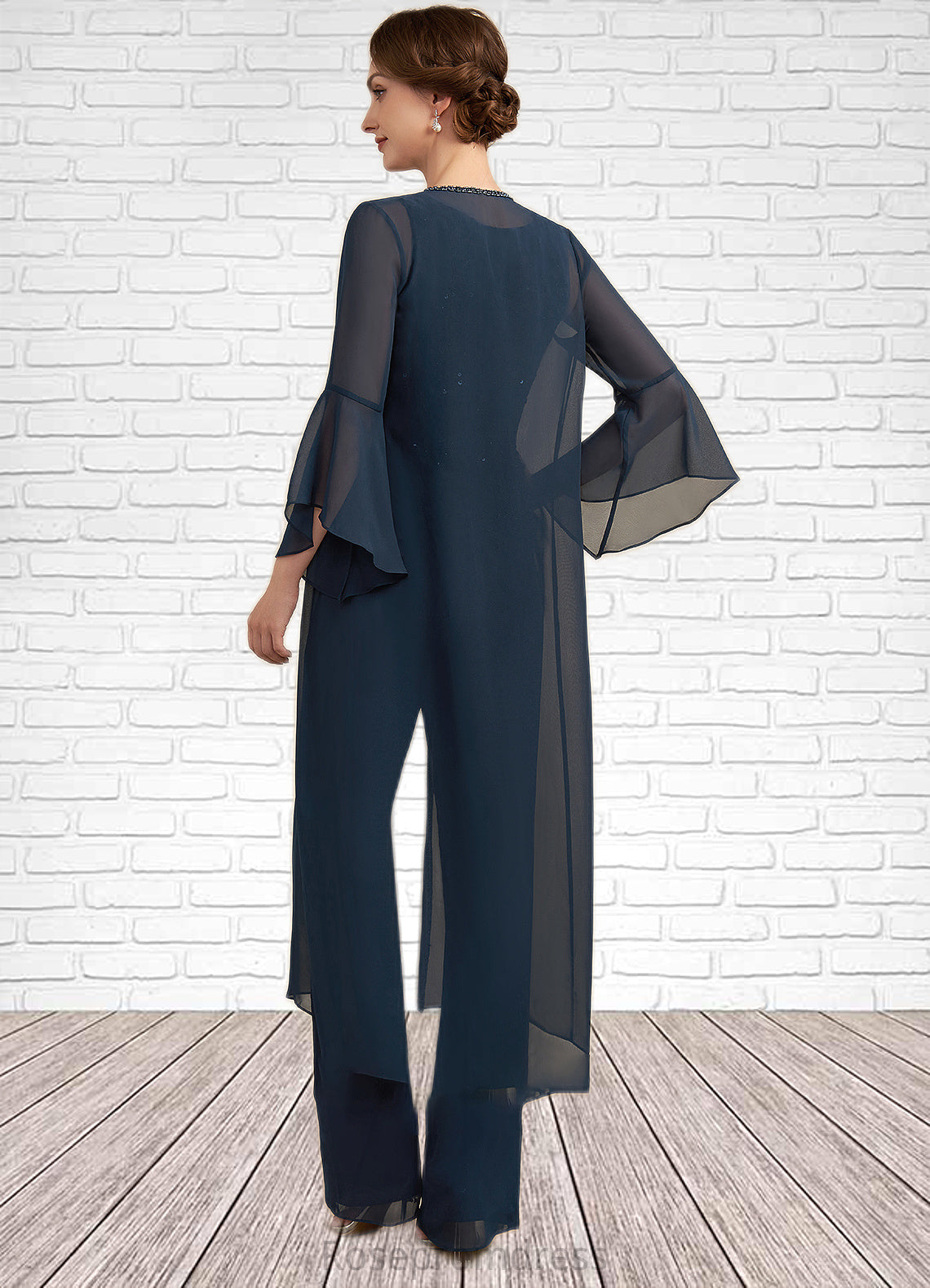 Scarlett Jumpsuit/Pantsuit Scoop Neck Floor-Length Chiffon Lace Mother of the Bride Dress With Beading Sequins SRS126P0014910