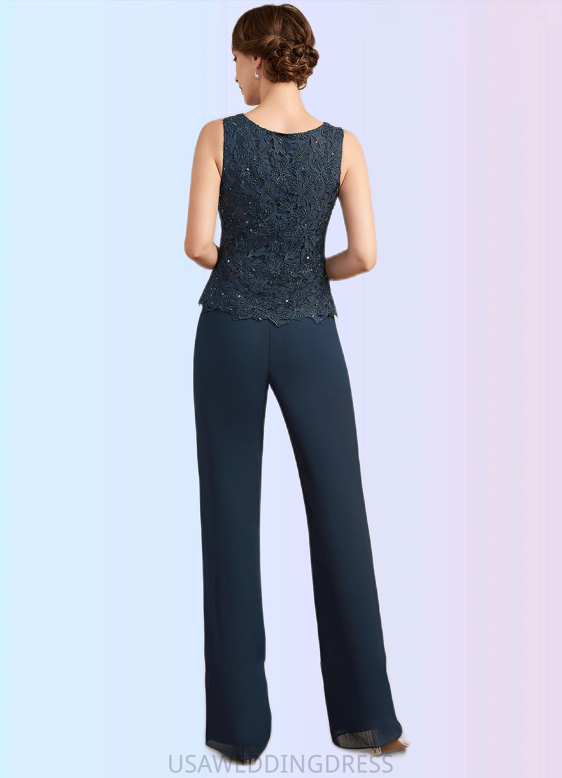 Sam Jumpsuit/Pantsuit Scoop Neck Floor-Length Chiffon Lace Mother of the Bride Dress With Beading Sequins DS126P0014910