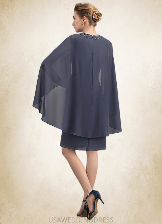 Tabitha Sheath/Column Scoop Neck Knee-Length Chiffon Mother of the Bride Dress With Beading Sequins DS126P0014911