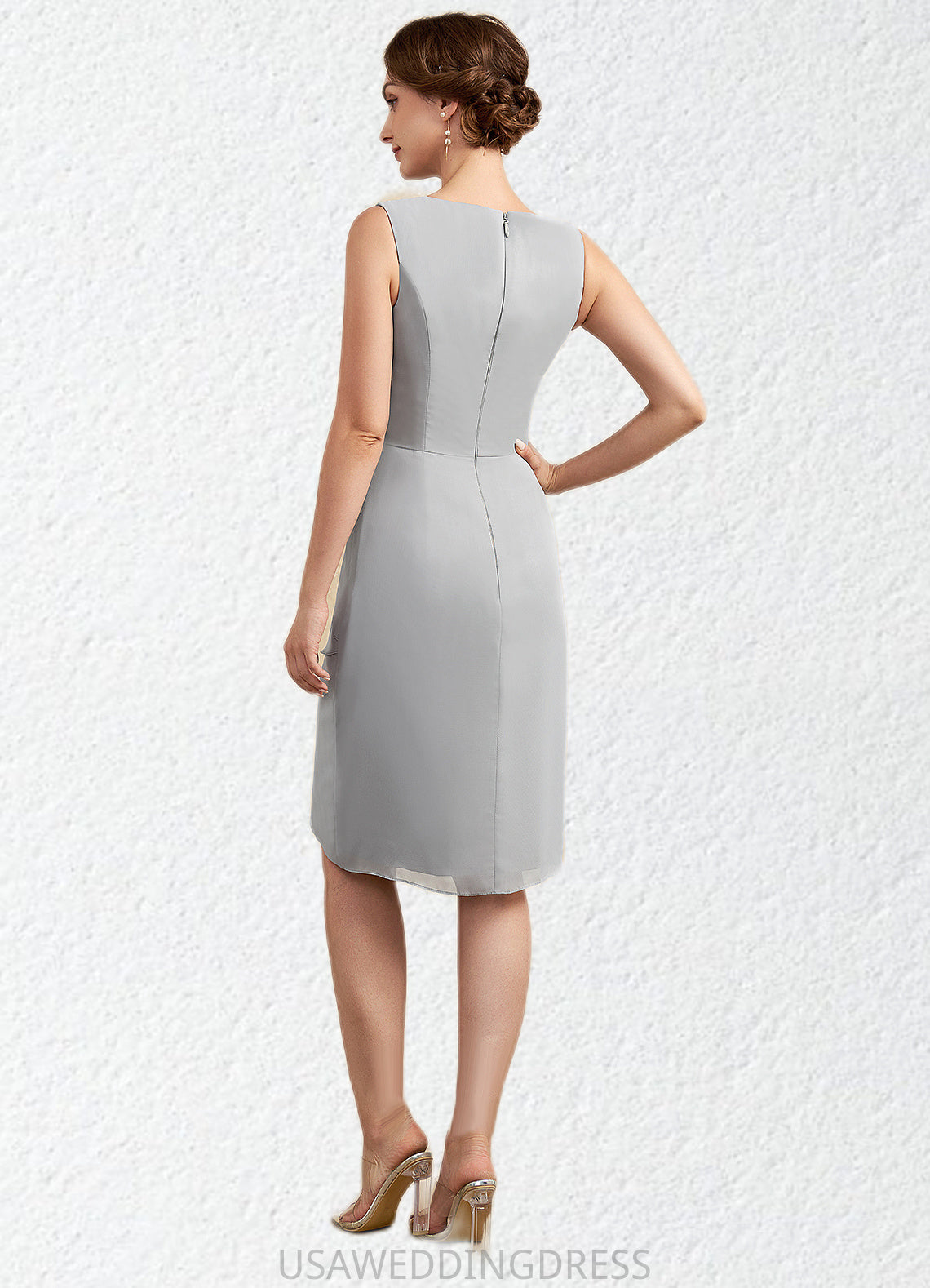 Reese Sheath/Column Scoop Neck Asymmetrical Chiffon Lace Mother of the Bride Dress With Cascading Ruffles DS126P0014912