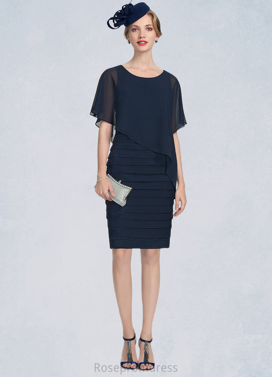 Molly Sheath/Column Scoop Neck Knee-Length Chiffon Mother of the Bride Dress With Ruffle SRS126P0014913