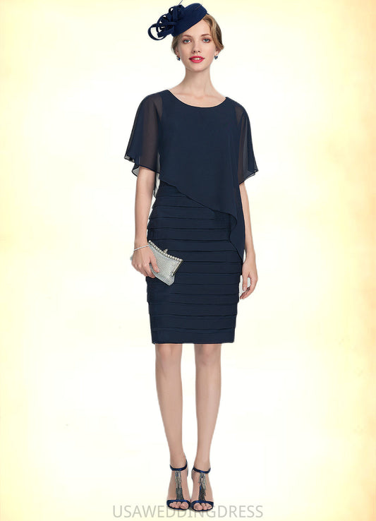 Jade Sheath/Column Scoop Neck Knee-Length Chiffon Mother of the Bride Dress With Ruffle DS126P0014913