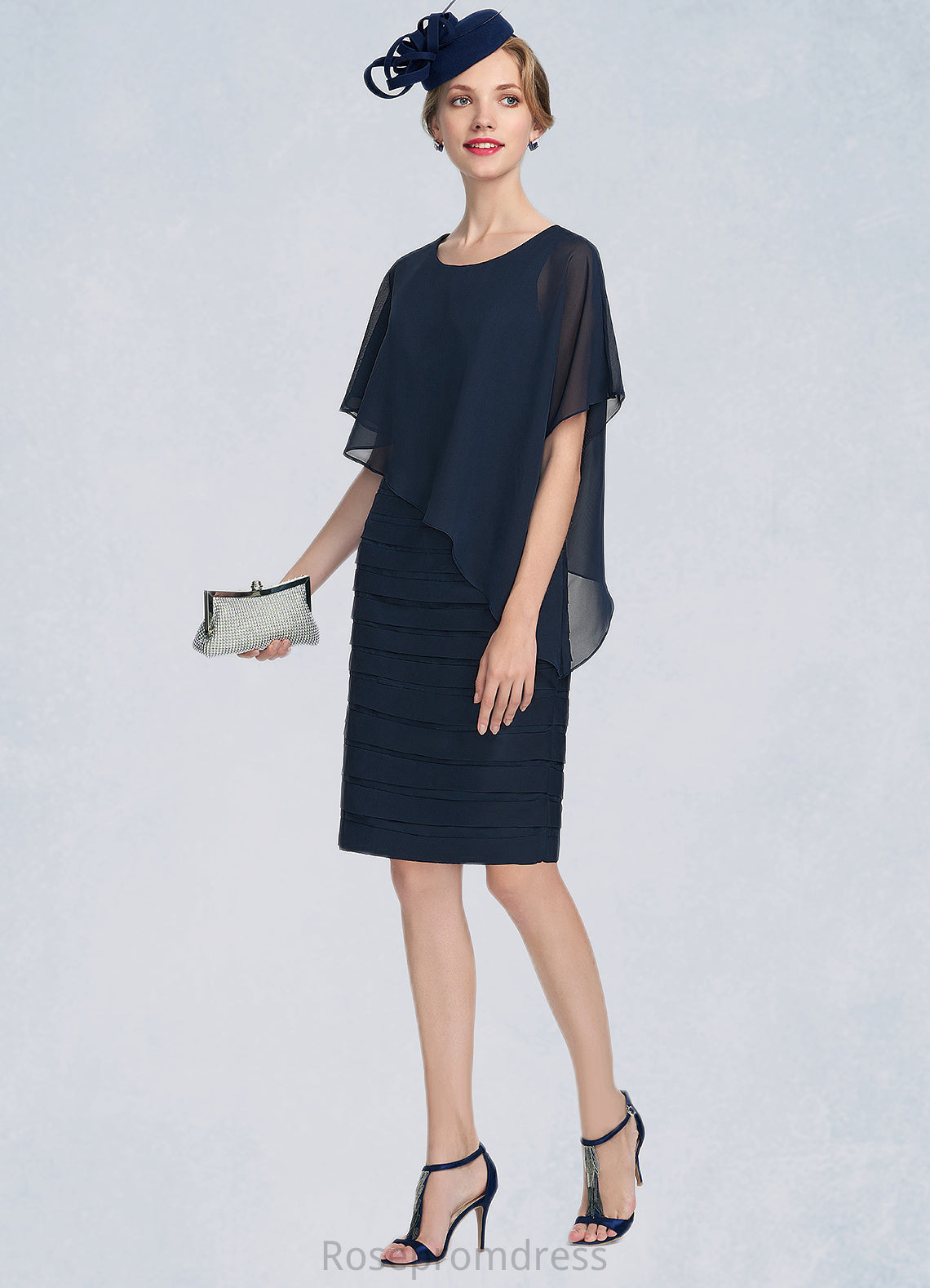 Molly Sheath/Column Scoop Neck Knee-Length Chiffon Mother of the Bride Dress With Ruffle SRS126P0014913