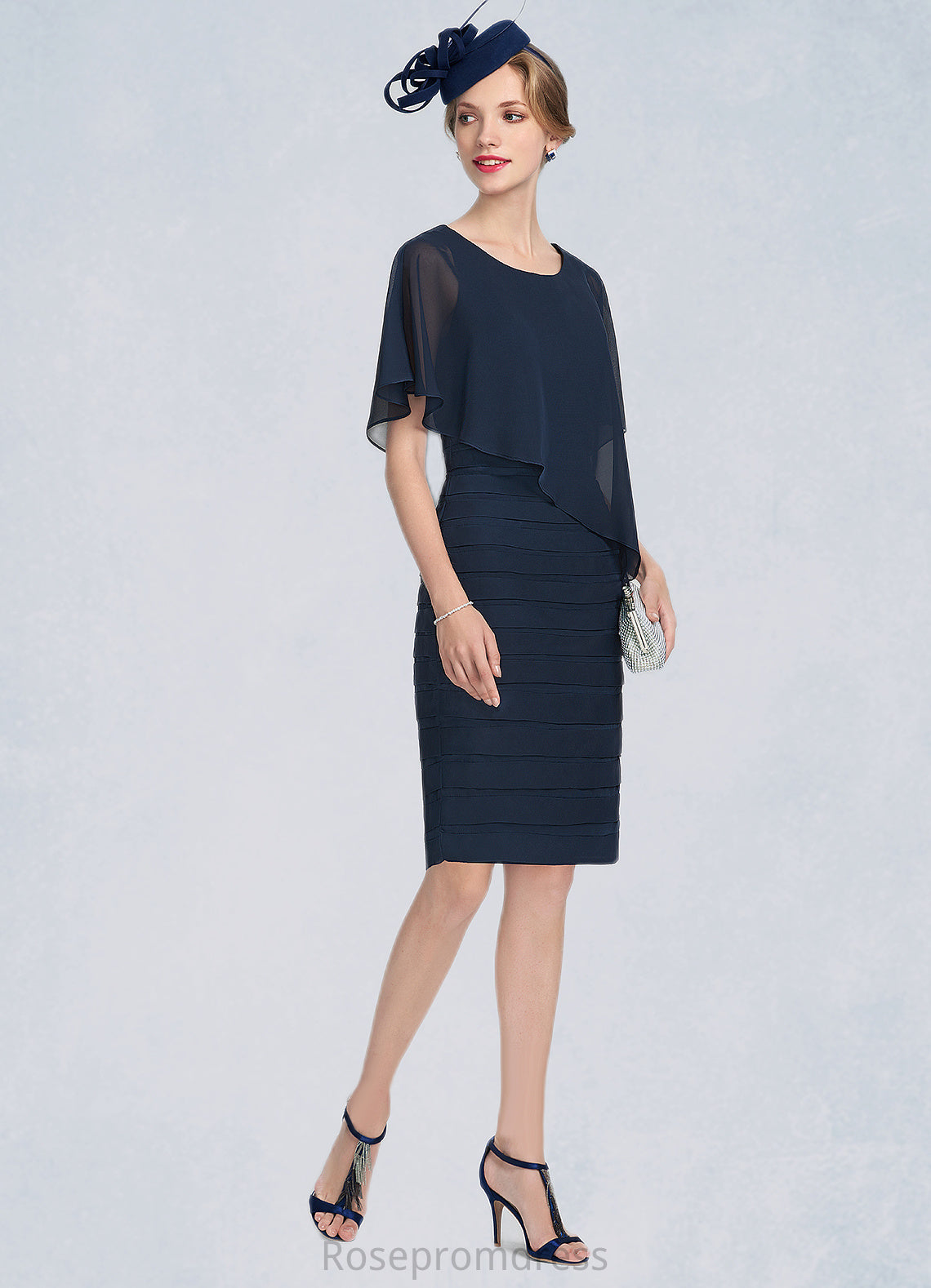 Molly Sheath/Column Scoop Neck Knee-Length Chiffon Mother of the Bride Dress With Ruffle SRS126P0014913