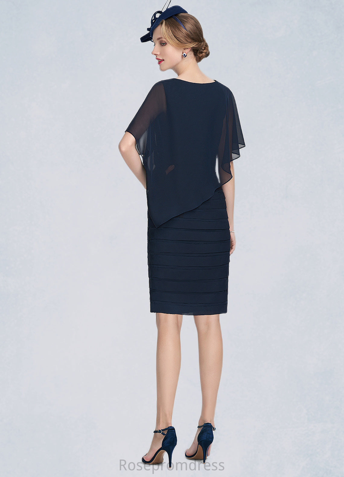 Molly Sheath/Column Scoop Neck Knee-Length Chiffon Mother of the Bride Dress With Ruffle SRS126P0014913