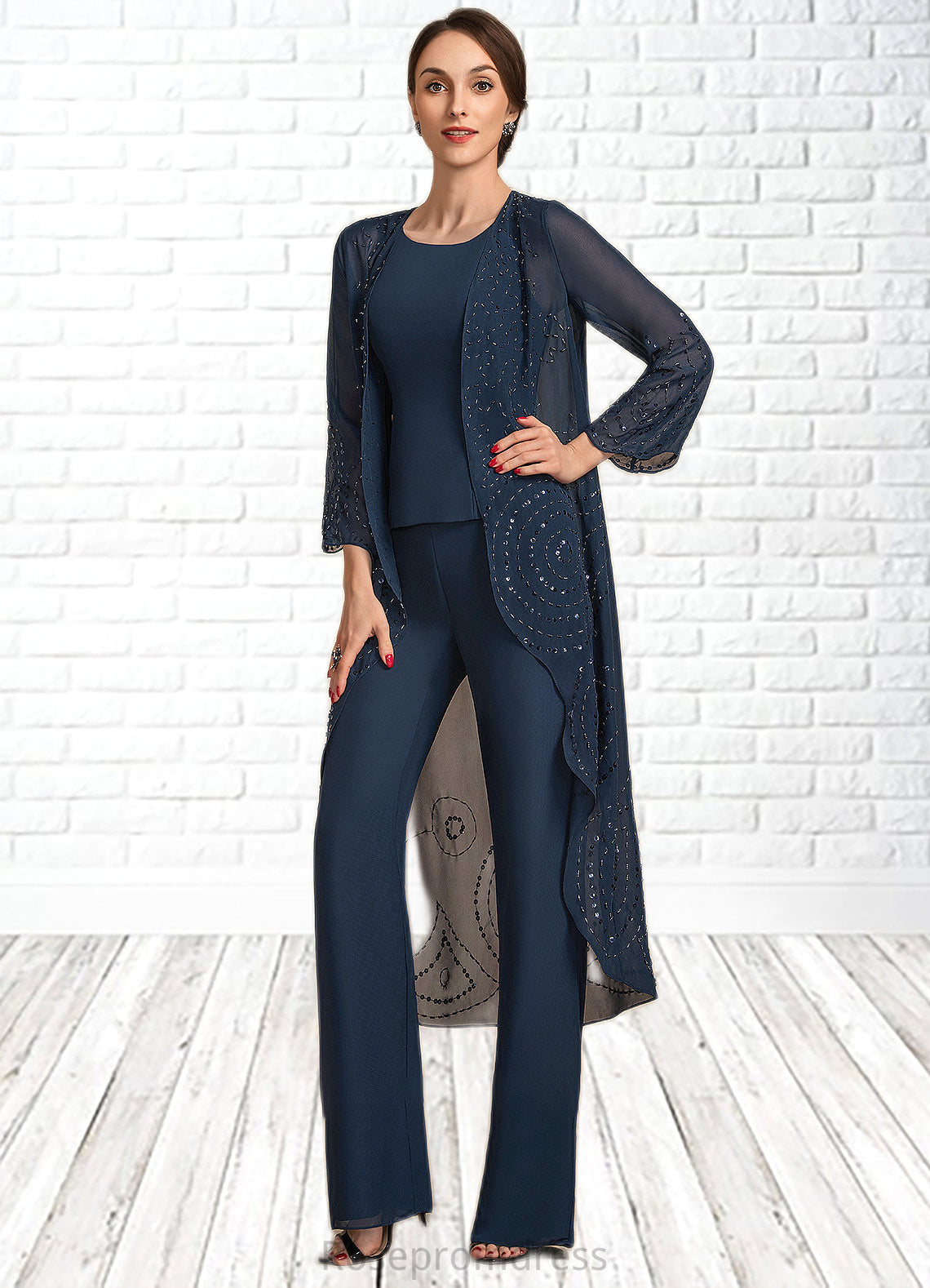 Evelyn Jumpsuit/Pantsuit Scoop Neck Floor-Length Chiffon Mother of the Bride Dress SRS126P0014914