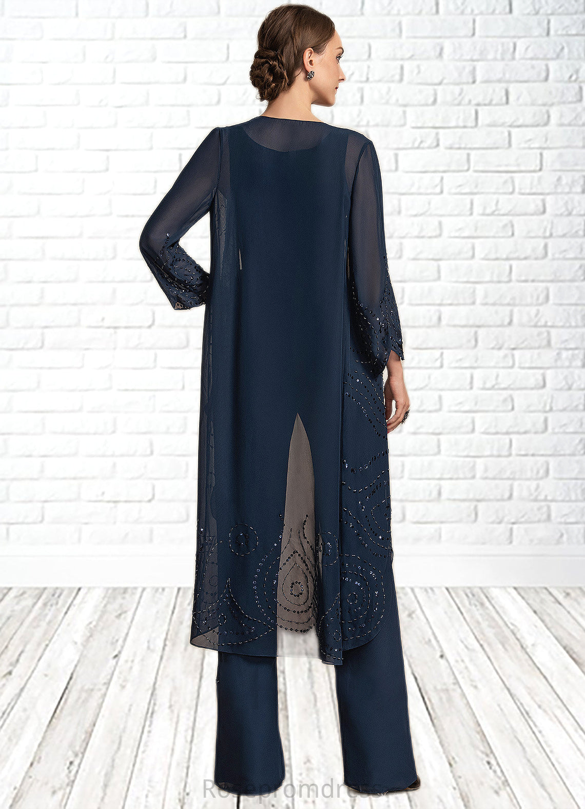 Evelyn Jumpsuit/Pantsuit Scoop Neck Floor-Length Chiffon Mother of the Bride Dress SRS126P0014914