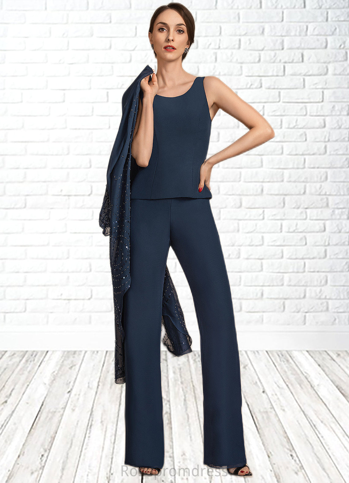 Evelyn Jumpsuit/Pantsuit Scoop Neck Floor-Length Chiffon Mother of the Bride Dress SRS126P0014914