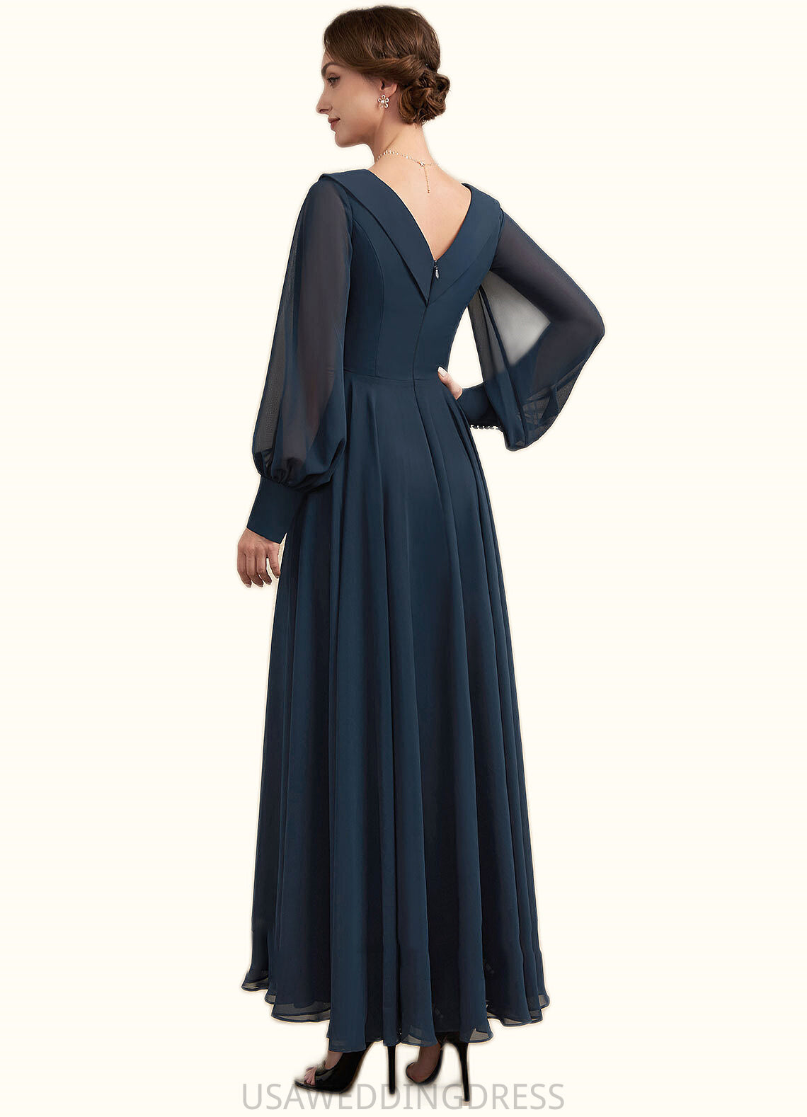 Leah A-Line V-neck Ankle-Length Chiffon Mother of the Bride Dress With Ruffle Beading Appliques Lace Sequins DS126P0014915