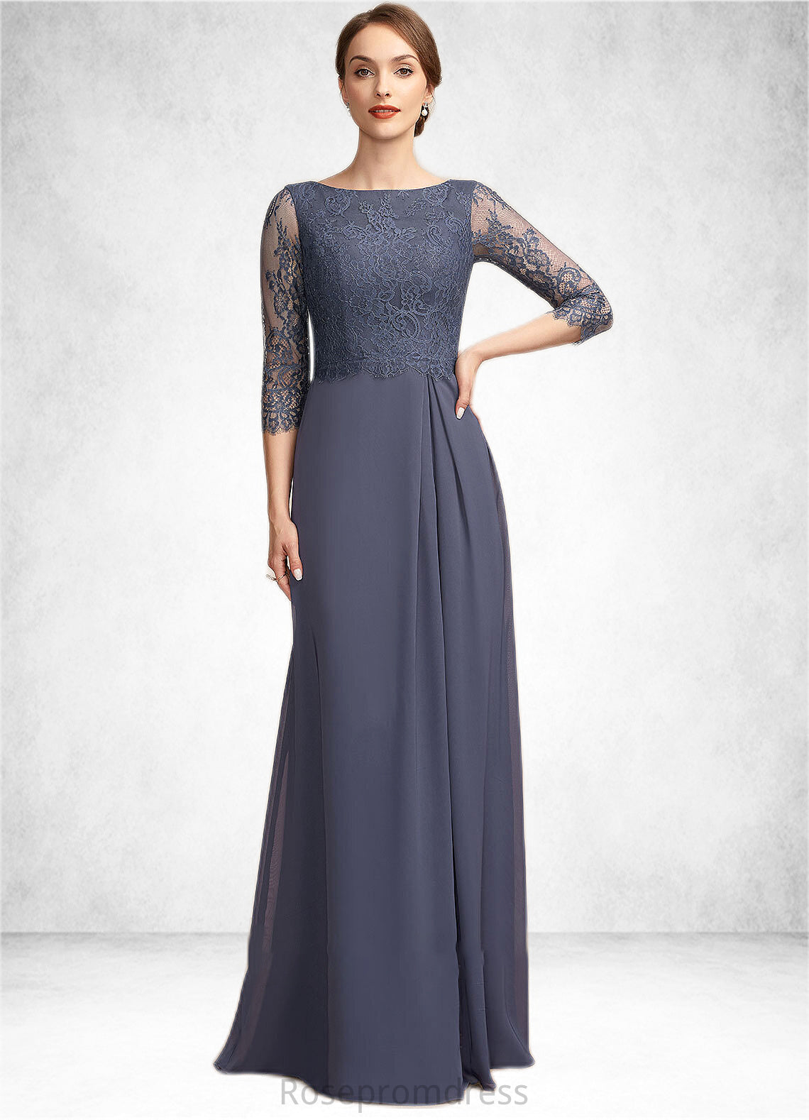 Moira A-Line Scoop Neck Floor-Length Chiffon Lace Mother of the Bride Dress With Ruffle SRS126P0014917