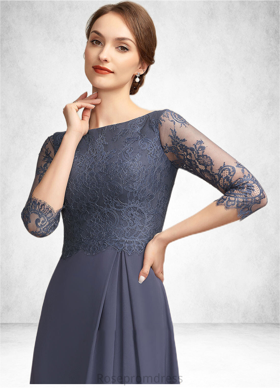 Moira A-Line Scoop Neck Floor-Length Chiffon Lace Mother of the Bride Dress With Ruffle SRS126P0014917
