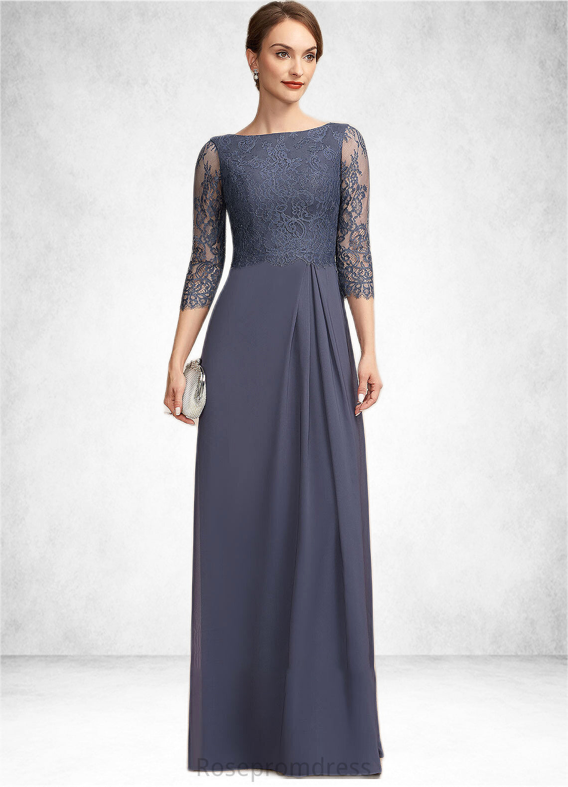 Moira A-Line Scoop Neck Floor-Length Chiffon Lace Mother of the Bride Dress With Ruffle SRS126P0014917