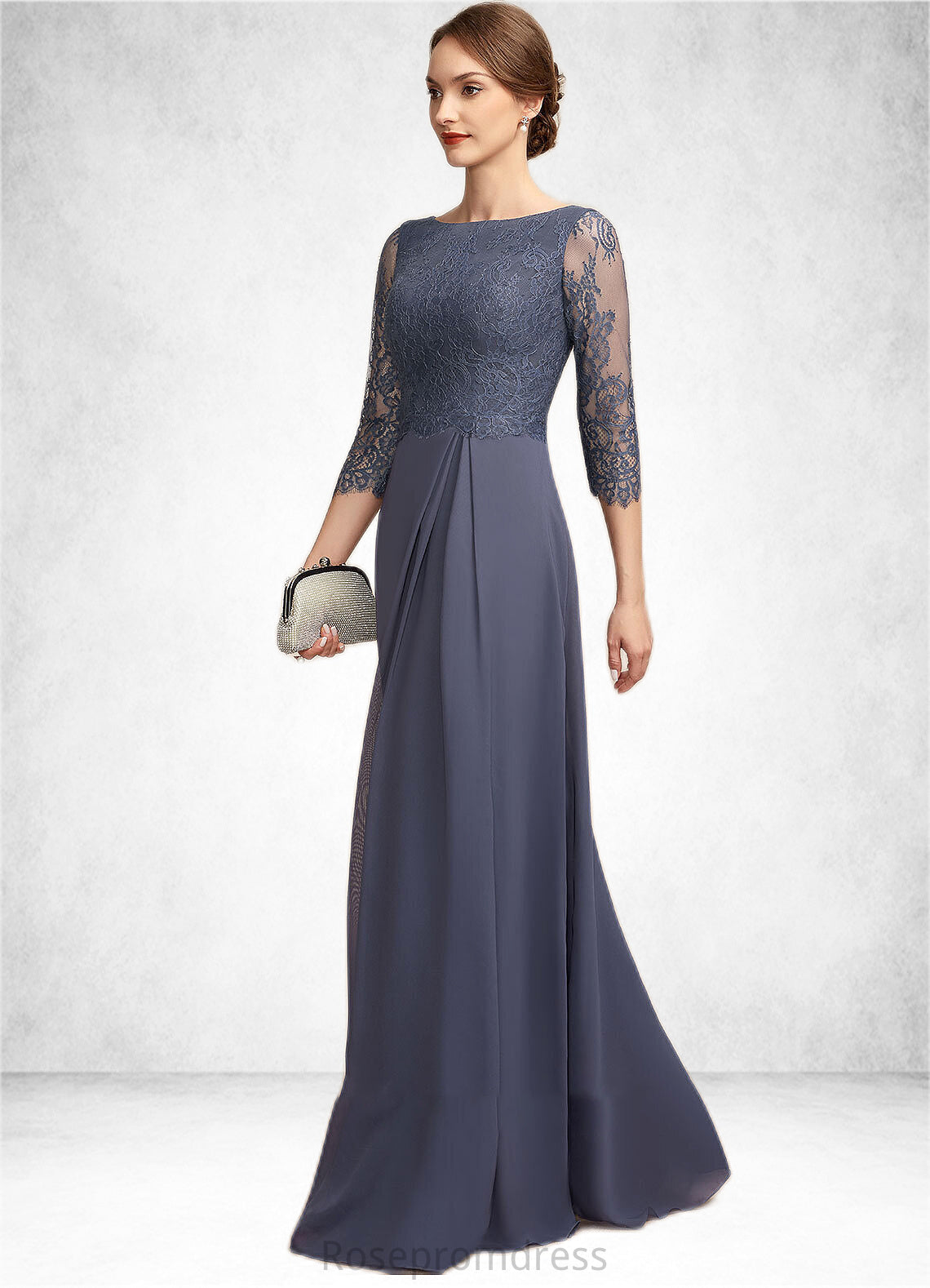 Moira A-Line Scoop Neck Floor-Length Chiffon Lace Mother of the Bride Dress With Ruffle SRS126P0014917