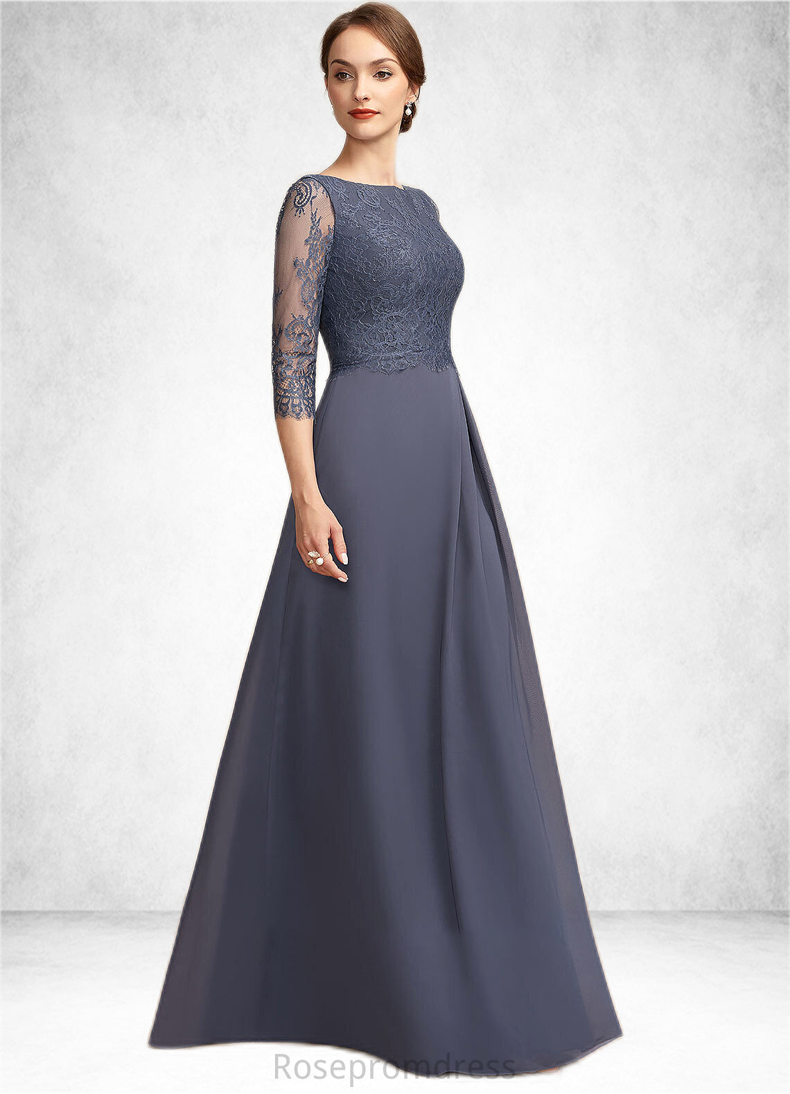 Moira A-Line Scoop Neck Floor-Length Chiffon Lace Mother of the Bride Dress With Ruffle SRS126P0014917