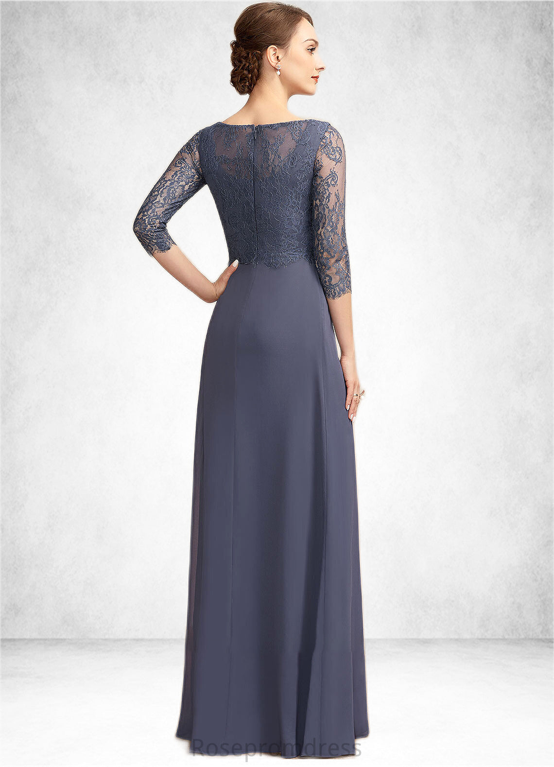 Moira A-Line Scoop Neck Floor-Length Chiffon Lace Mother of the Bride Dress With Ruffle SRS126P0014917