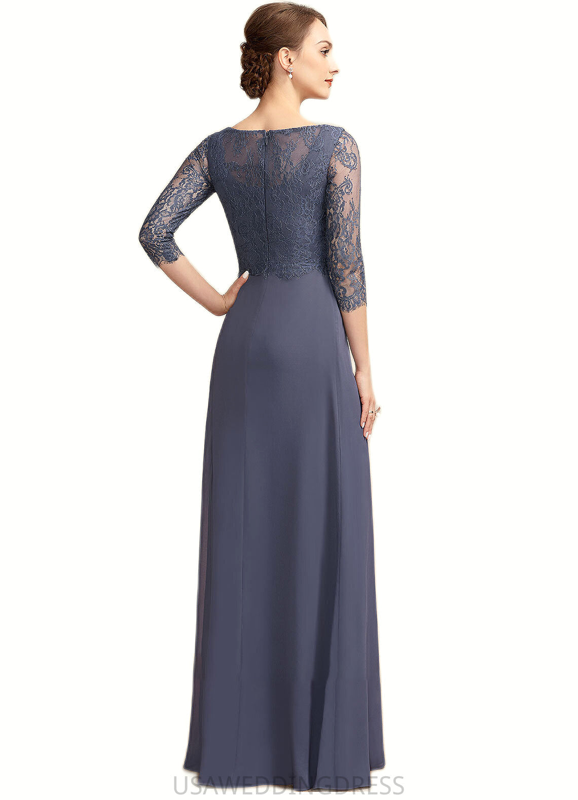 Joanna A-Line Scoop Neck Floor-Length Chiffon Lace Mother of the Bride Dress With Ruffle DS126P0014917