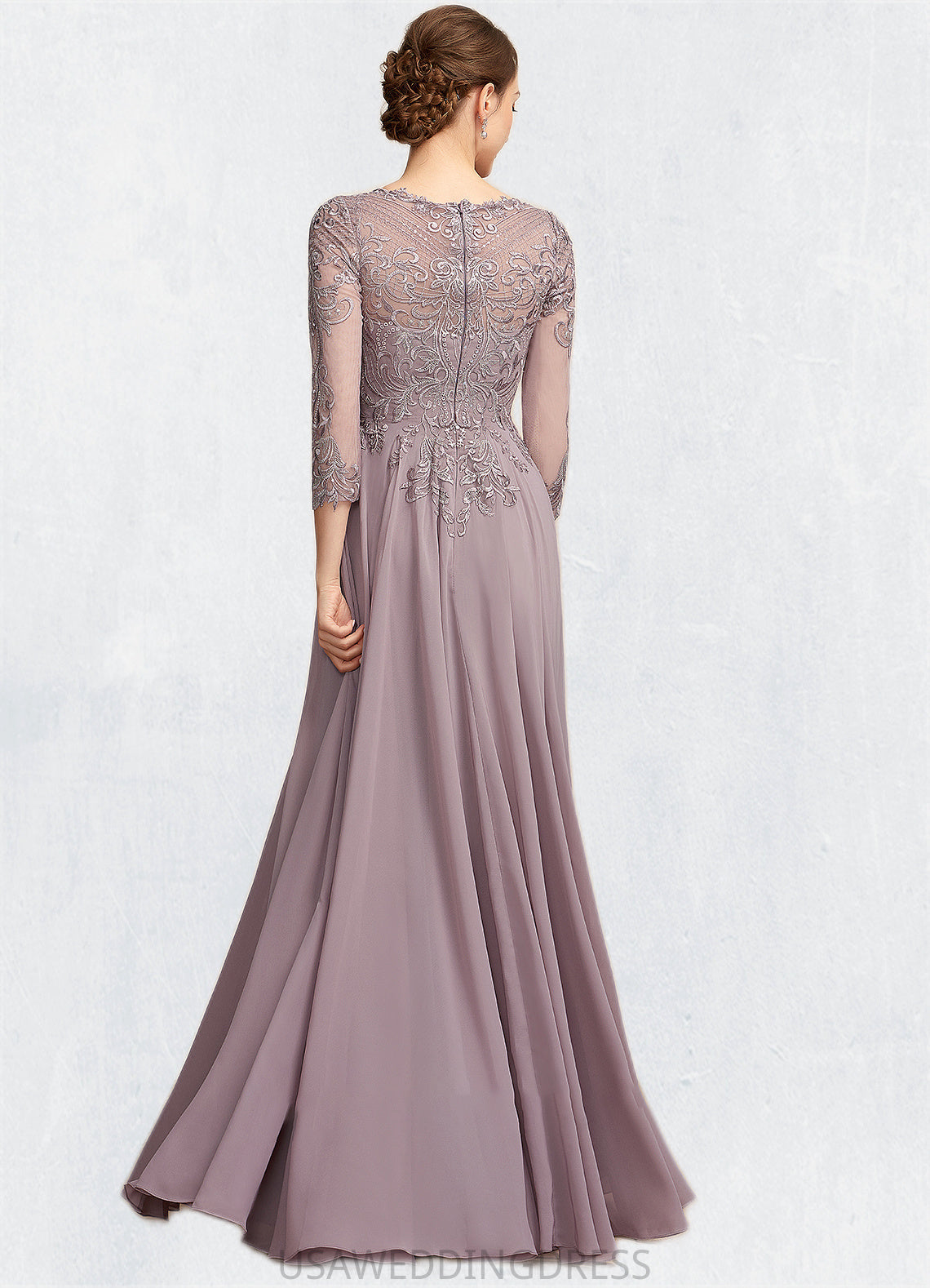 EmeryPiper A-Line Scoop Neck Floor-Length Chiffon Lace Mother of the Bride Dress With Sequins DS126P0014918