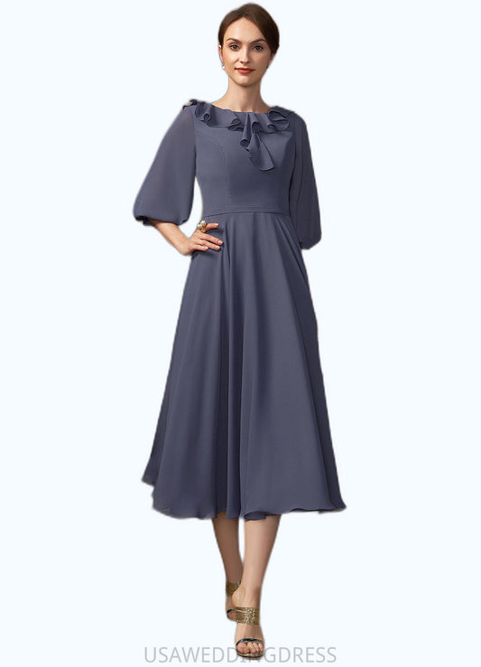 Adriana A-Line Scoop Neck Tea-Length Chiffon Mother of the Bride Dress With Cascading Ruffles DS126P0014920
