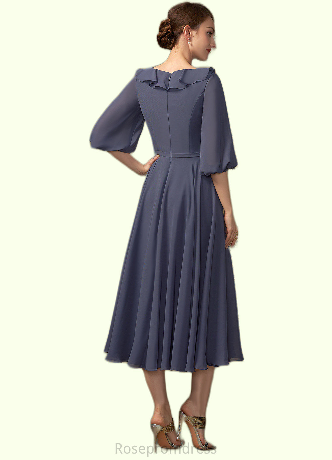 Naomi A-Line Scoop Neck Tea-Length Chiffon Mother of the Bride Dress With Cascading Ruffles SRS126P0014920