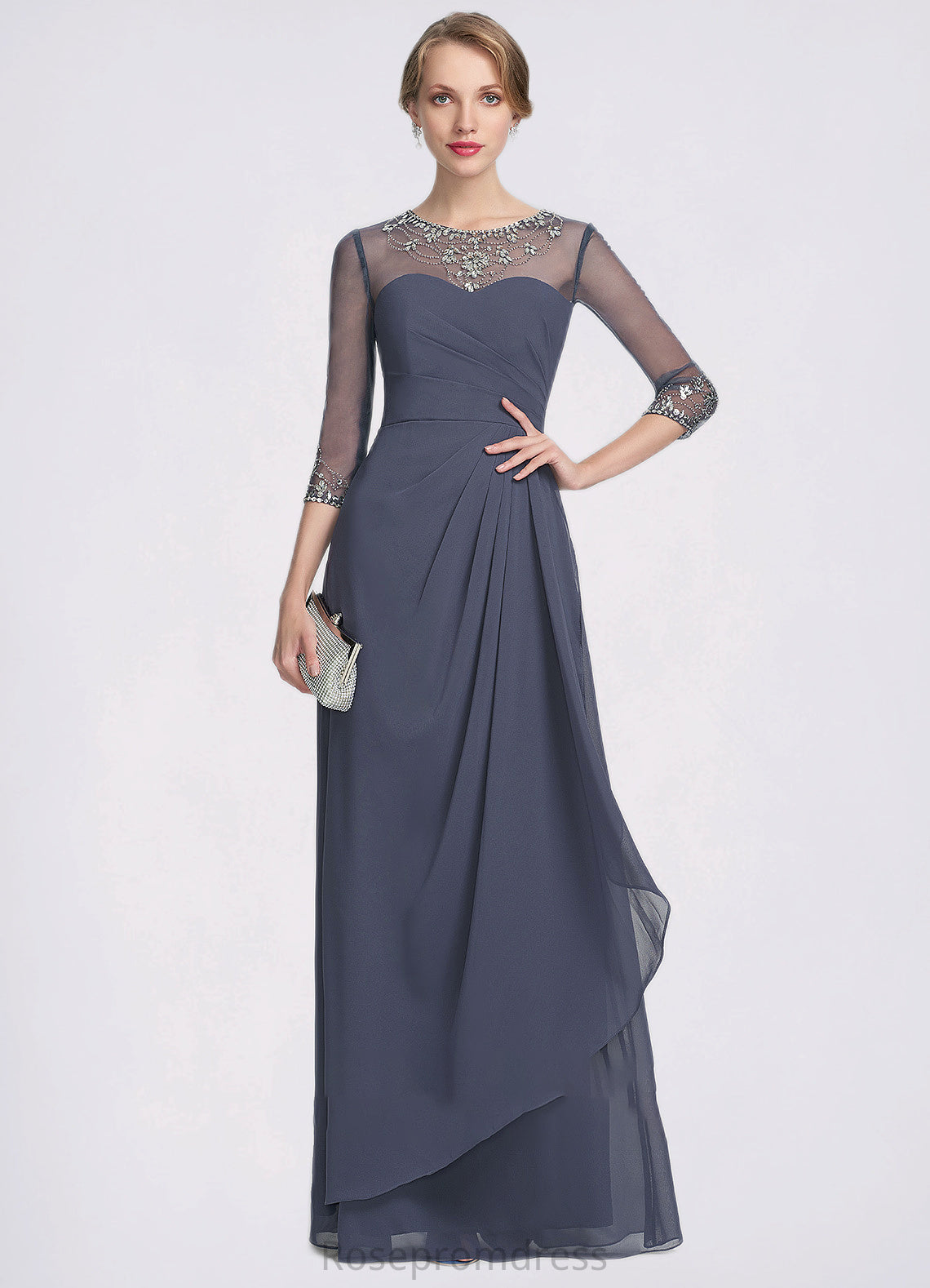 Aleah A-Line Scoop Neck Floor-Length Chiffon Mother of the Bride Dress With Beading Sequins Cascading Ruffles SRS126P0014921