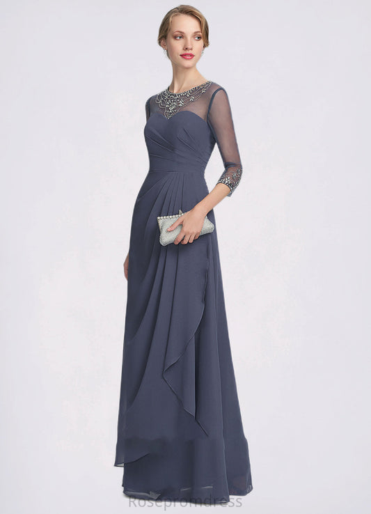 Aleah A-Line Scoop Neck Floor-Length Chiffon Mother of the Bride Dress With Beading Sequins Cascading Ruffles SRS126P0014921