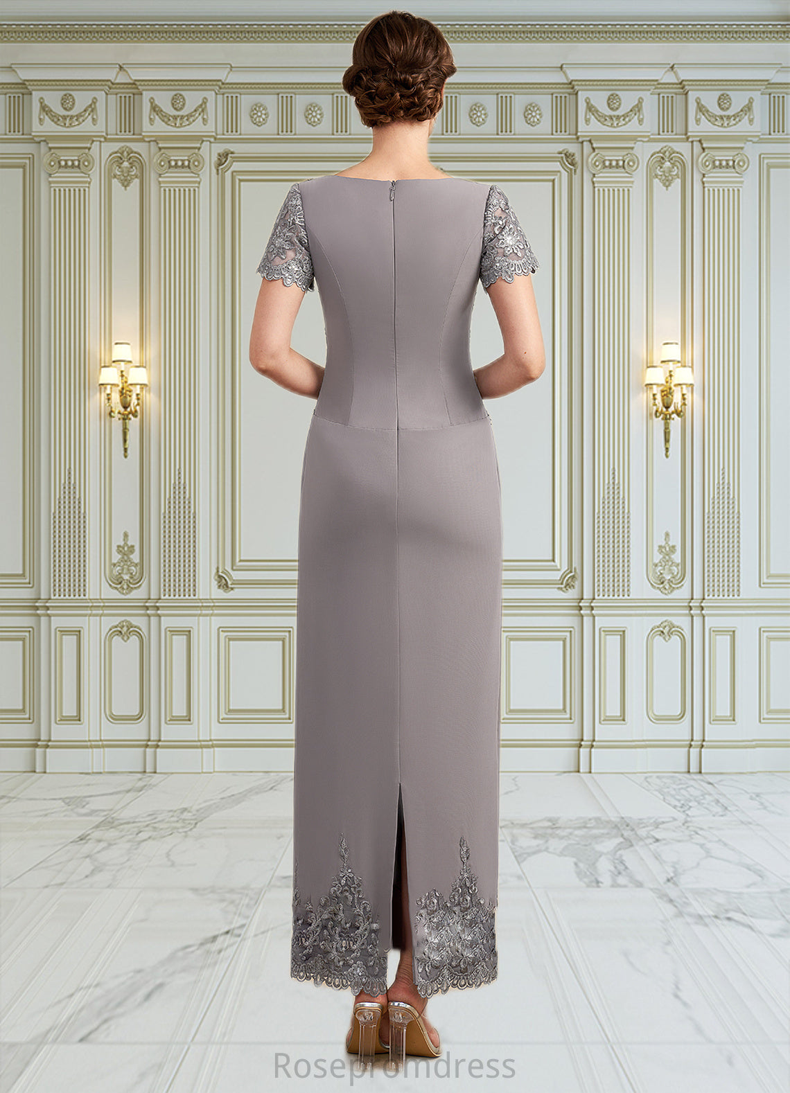 Kinsley Sheath/Column Scoop Neck Ankle-Length Chiffon Lace Mother of the Bride Dress With Sequins SRS126P0014922