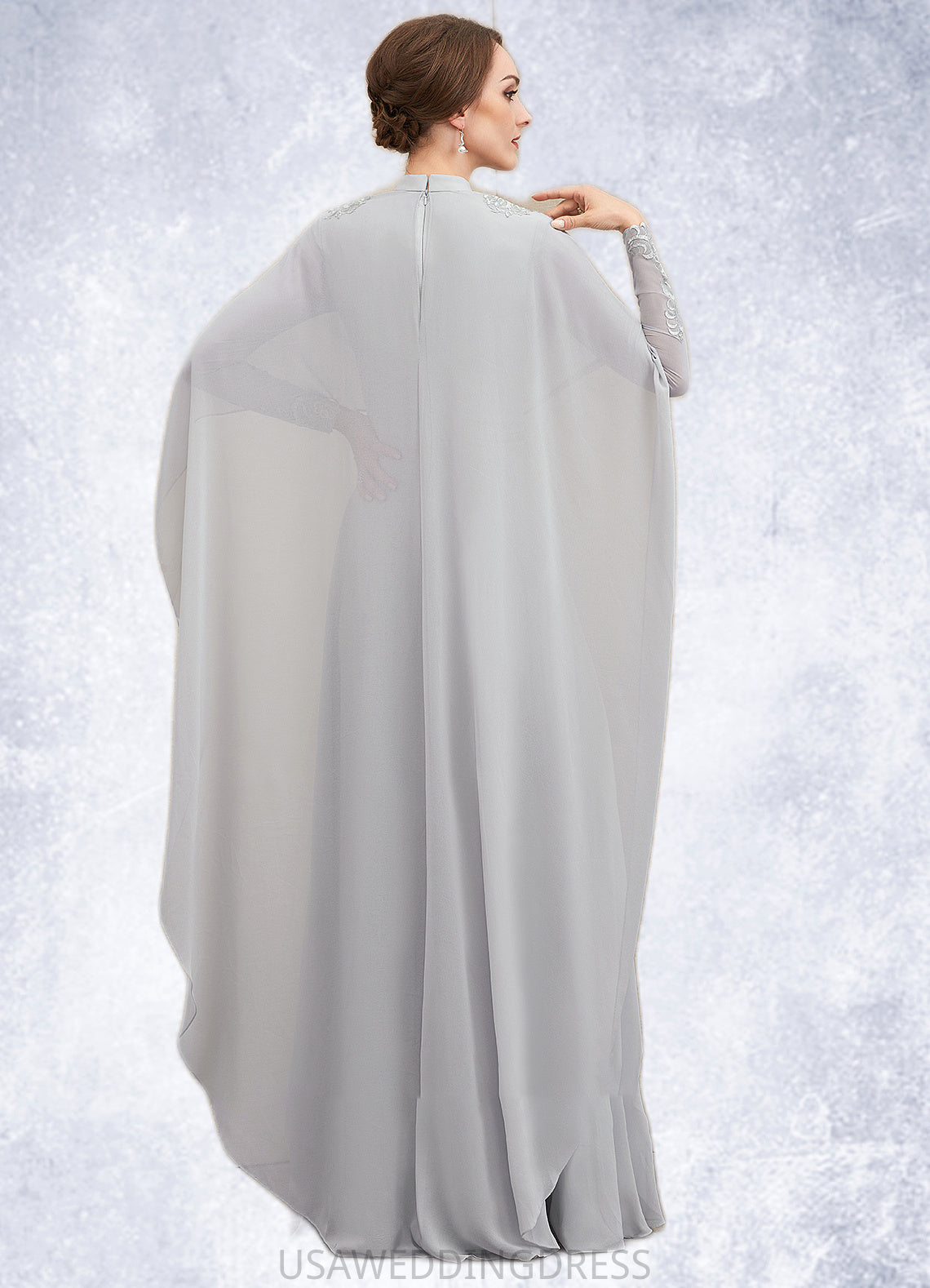 Hortensia A-Line High Neck Floor-Length Chiffon Lace Mother of the Bride Dress With Ruffle DS126P0014923