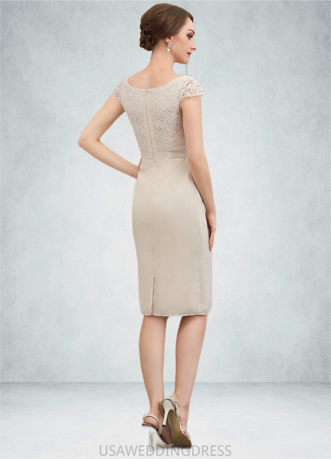 Anaya Sheath/Column V-neck Knee-Length Chiffon Lace Mother of the Bride Dress With Bow(s) DS126P0014924