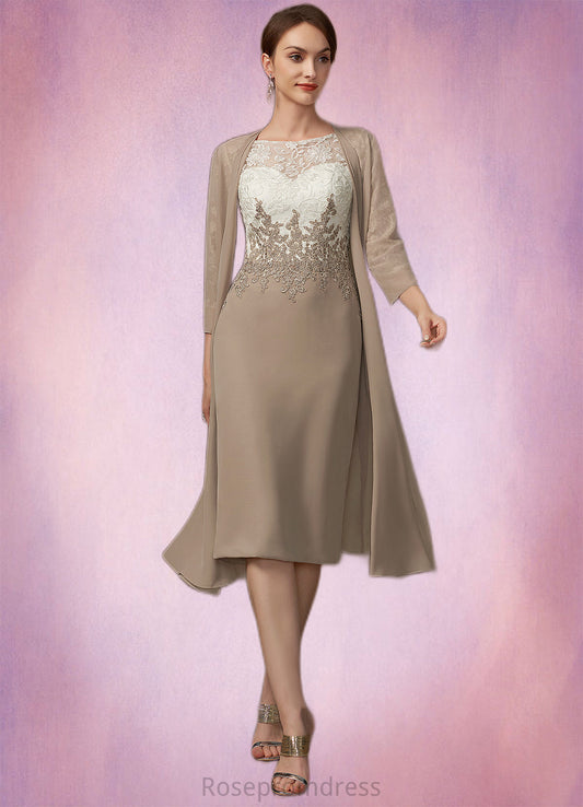 Pearl Sheath/Column Scoop Neck Knee-Length Chiffon Lace Mother of the Bride Dress SRS126P0014927