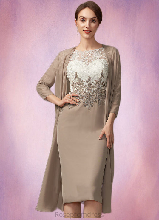 Pearl Sheath/Column Scoop Neck Knee-Length Chiffon Lace Mother of the Bride Dress SRS126P0014927
