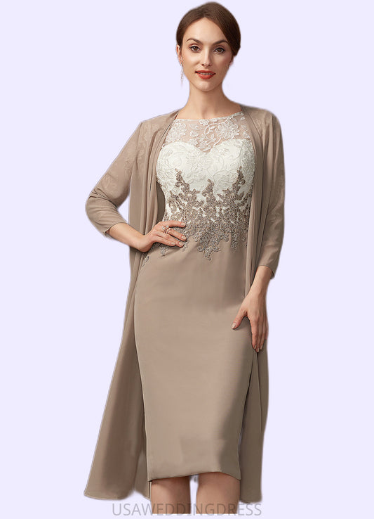 Janessa Sheath/Column Scoop Neck Knee-Length Chiffon Lace Mother of the Bride Dress DS126P0014927