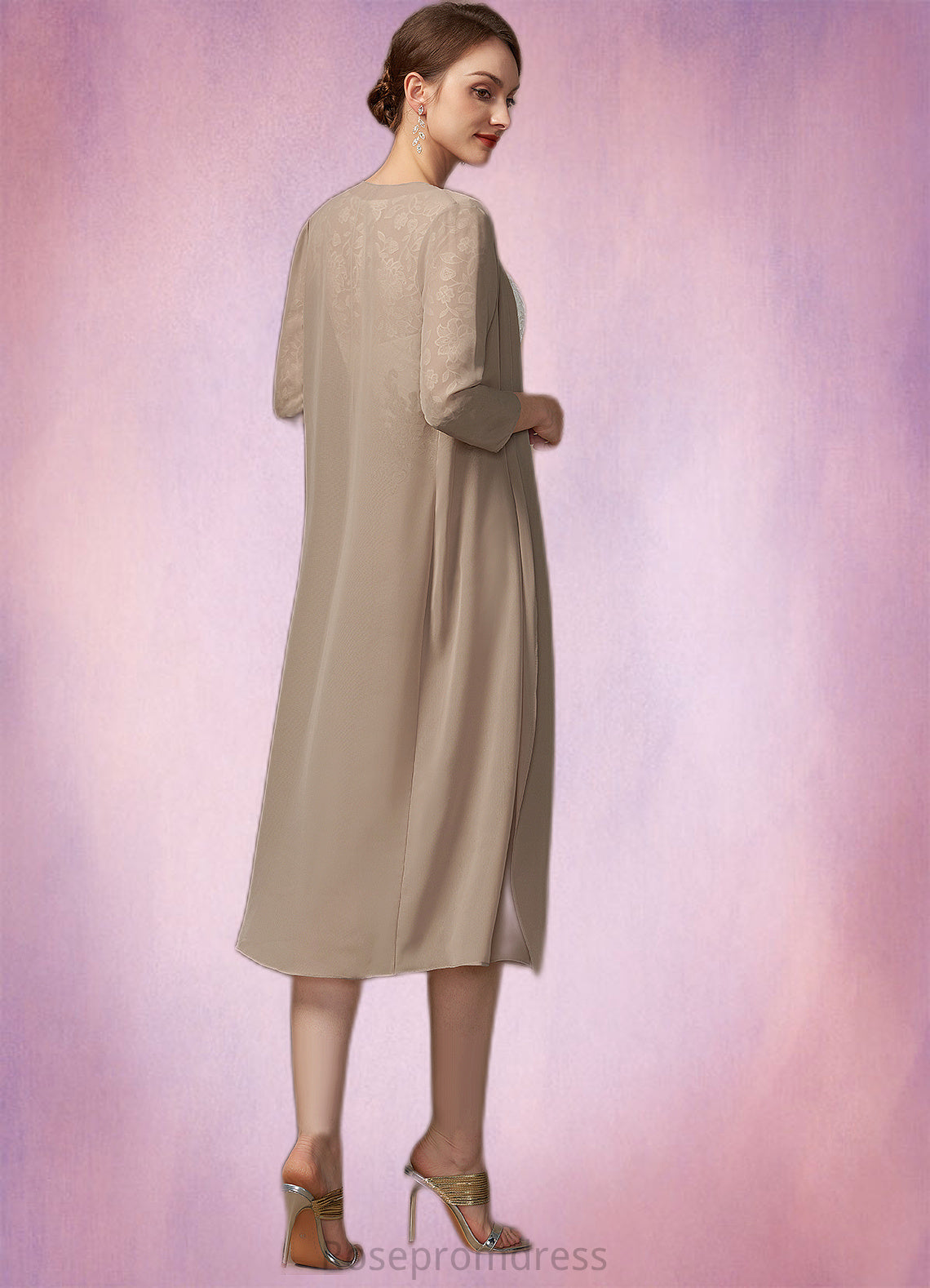 Pearl Sheath/Column Scoop Neck Knee-Length Chiffon Lace Mother of the Bride Dress SRS126P0014927
