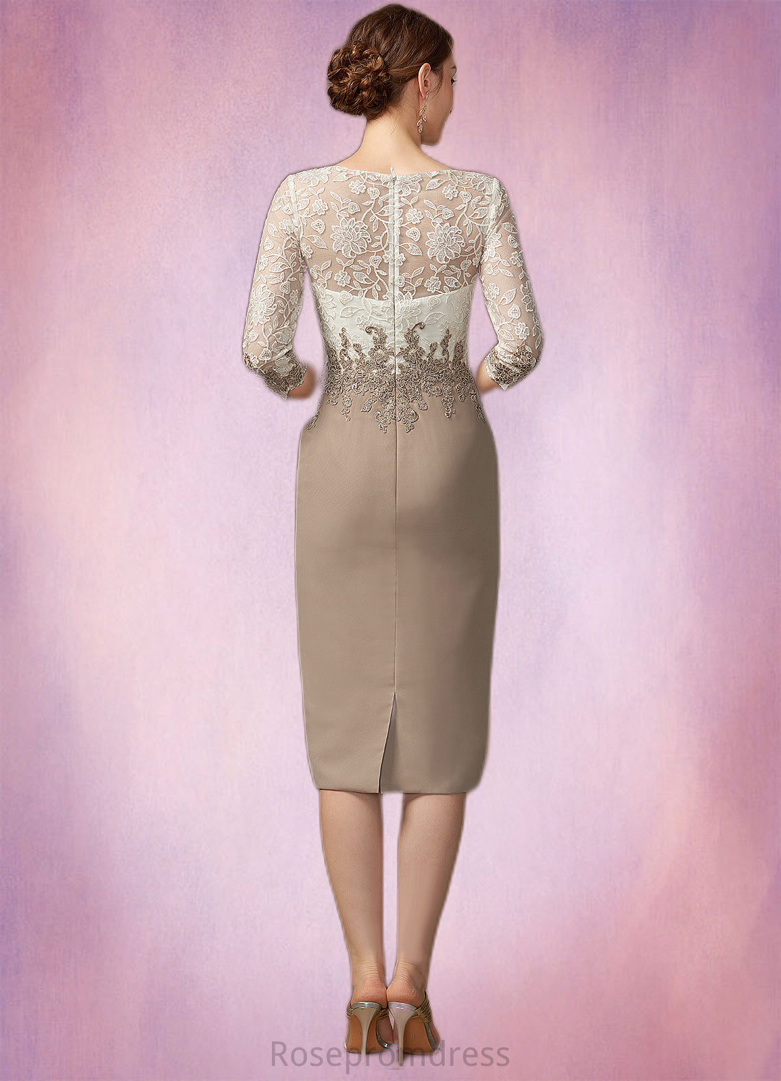Pearl Sheath/Column Scoop Neck Knee-Length Chiffon Lace Mother of the Bride Dress SRS126P0014927