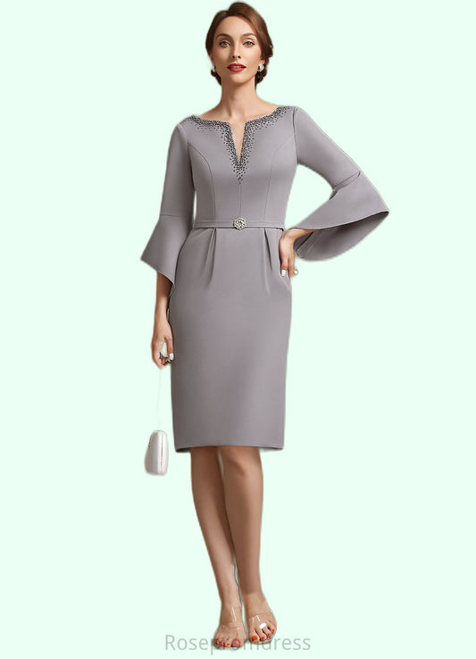 Alice Sheath/Column V-neck Knee-Length Stretch Crepe Mother of the Bride Dress With Beading SRS126P0014928