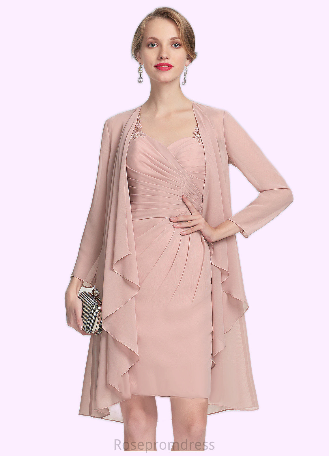 Rosalyn Sheath/Column Sweetheart Knee-Length Chiffon Mother of the Bride Dress With Ruffle Lace SRS126P0014929