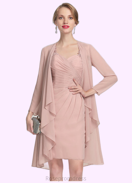 Rosalyn Sheath/Column Sweetheart Knee-Length Chiffon Mother of the Bride Dress With Ruffle Lace SRS126P0014929