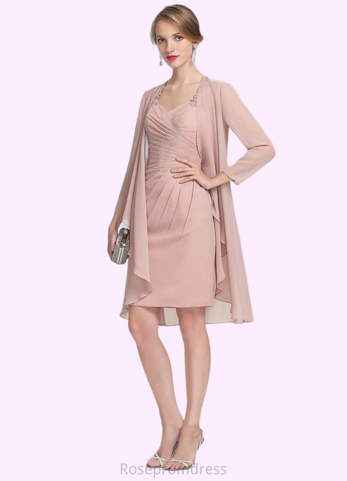 Rosalyn Sheath/Column Sweetheart Knee-Length Chiffon Mother of the Bride Dress With Ruffle Lace SRS126P0014929