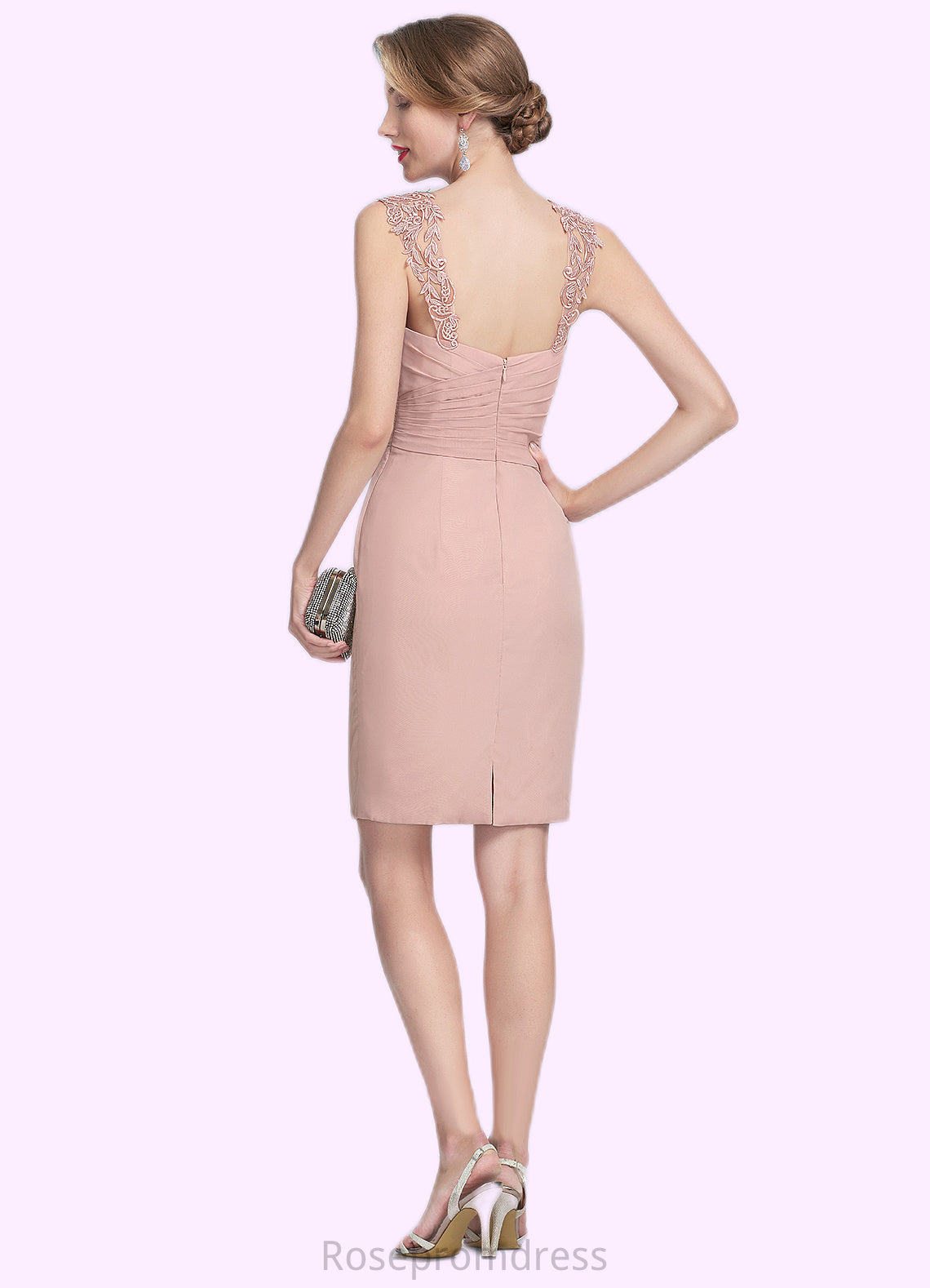 Rosalyn Sheath/Column Sweetheart Knee-Length Chiffon Mother of the Bride Dress With Ruffle Lace SRS126P0014929