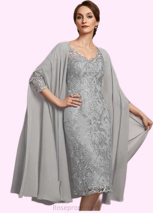 Aurora Sheath/Column V-neck Knee-Length Lace Mother of the Bride Dress SRS126P0014931